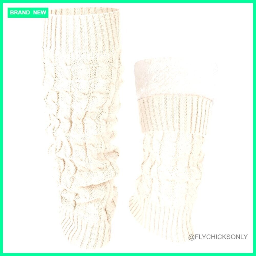 Fleece Lined Leg Warmers, Cable Knit Pattern, Knee High, One Size Fits Most